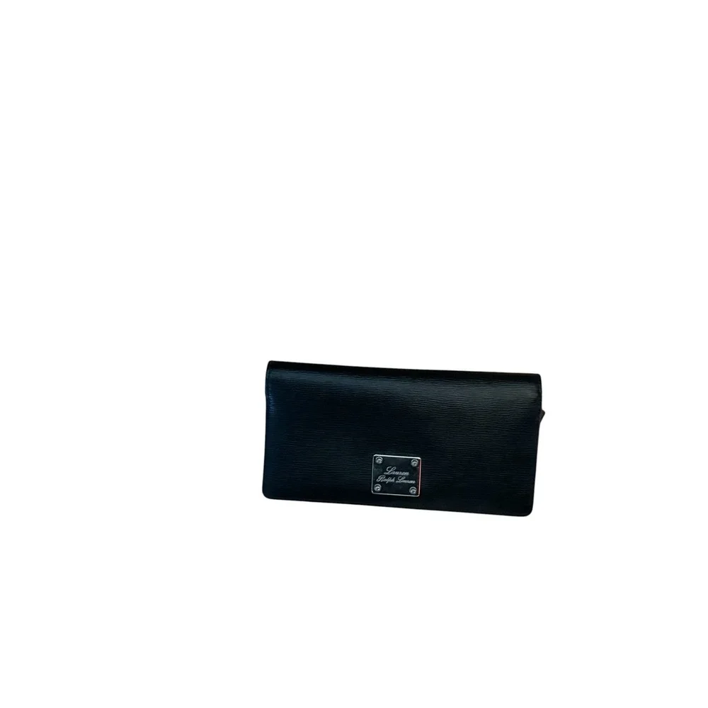 Lauren Ralph Lauren Sloan Street Slim Bifold Wallet Black Snap Close Zipper Logo